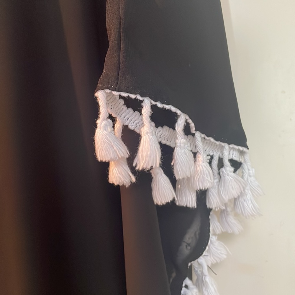 Black Swimsuit Cover Up With White Fringe - 2XL - Picture 2 of 4